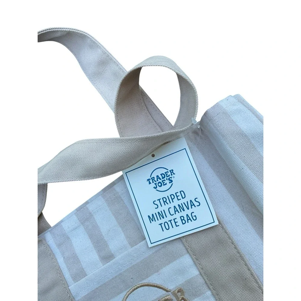 Trader Joe's MINI Canvas Reusable Bag, w/ Off White or Tan, LIGHT BROWN STRIPES